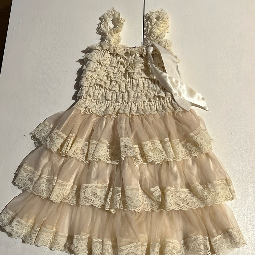 Three tier cream laced toddler dress 4T